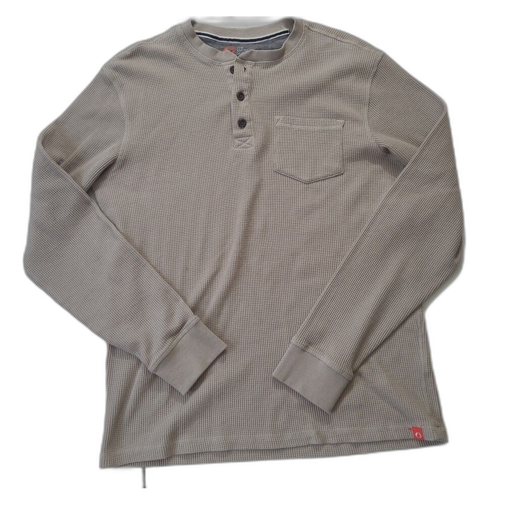 Vtg Waffle Thermal Knit Henley Shirt American Outdoorsman Oatmeal
